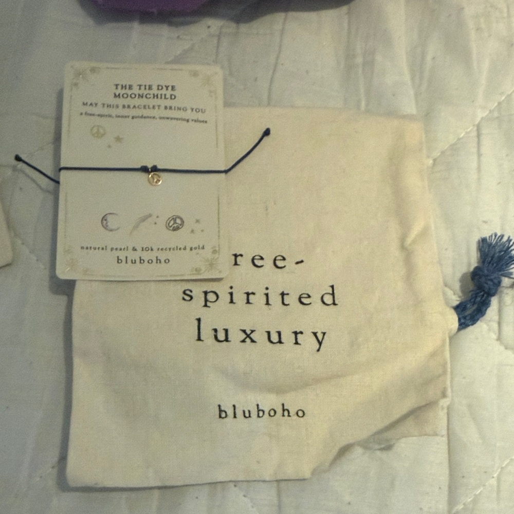 Bluboho Gold Charm on Navy Cord Bracelet